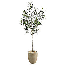 Nearly Natural 65-Inch Olive Tree with Sand-Colored Planter