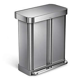 simplehuman® Dual Compartment Rectangular 58-Liter Step Trash Can in Brushed Stainless Steel