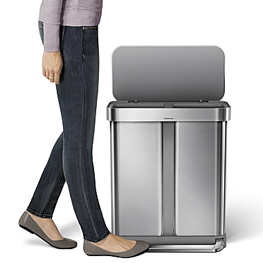 simplehuman&reg; Dual Compartment Rectangular 58-Liter Step Trash Can in Brushed Stainless Steel. View a larger version of this product image.