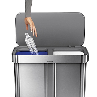 simplehuman&reg; Dual Compartment Rectangular 58-Liter Step Trash Can in Brushed Stainless Steel. View a larger version of this product image.