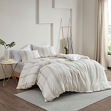 Clean Spaces Hollis Organic Cotton 3-Piece Full/Queen Duvet Cover Set in Taupe/Ivory. View a larger version of this product image.