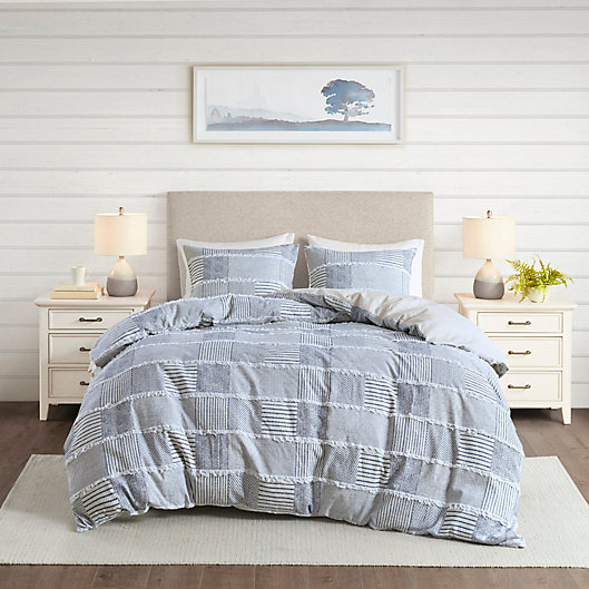 Alternate image 1 for Madison Park® Schafer Cotton Clipped 3-Piece King/California King Duvet Cover Set in Blue