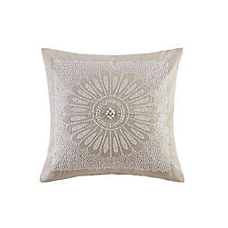 INK+IVY Sofia Cotton Embroidered Square Decorative Pillow in Taupe