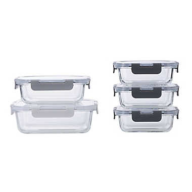 Simply Essential&trade; 10-Piece Glass Food Storage Set in Grey. View a larger version of this product image.