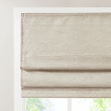 Madison Park&reg; Como 27-Inch x 64-Inch Printed Faux Silk Room Darkening Cordless Roman Shade in Ivory. View a larger version of this product image.