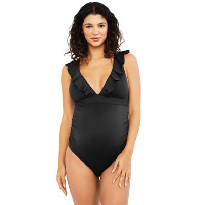 A Pea in the Pod&reg; Extra Small One-Piece UPF 50+ Ruffled Maternity Swimsuit in Navy