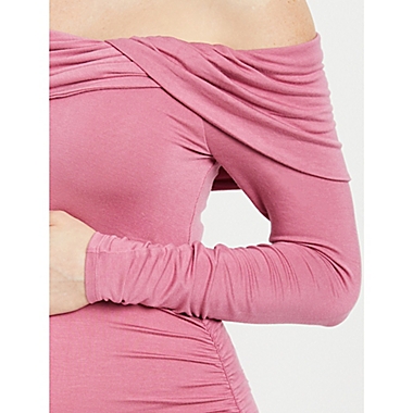 Motherhood Maternity&reg; Off-Shoulder Large Maternity Maxi Dress in Pink. View a larger version of this product image.