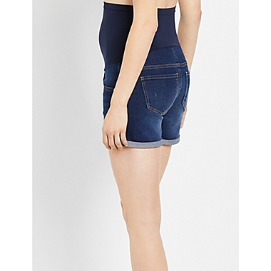 Motherhood Maternity&reg; Medium Secret Fit Belly Cuffed Maternity Shorts in Dark Denim. View a larger version of this product image.