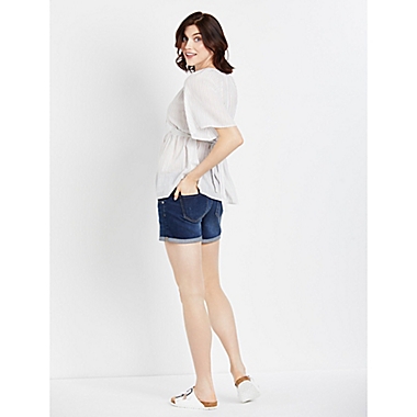 Motherhood Maternity&reg; Medium Secret Fit Belly Cuffed Maternity Shorts in Dark Denim. View a larger version of this product image.