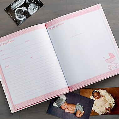 Chevron &quot;My Memory Book&quot; Personalized Baby Book in Pink. View a larger version of this product image.