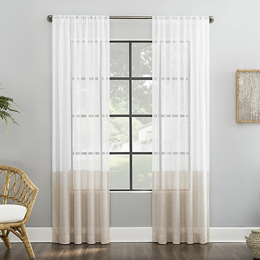 Alternate image 1 for Clean Window® Color Block Accent Anti-Dust Sheer 96-Inch Window Curtain Panel in Linen