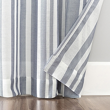 Clean Window&reg; Leno Weave Stripe Anti-Dust Sheer 96-Inch Window Curtain Panel in Indigo. View a larger version of this product image.