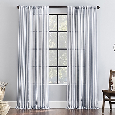 Clean Window&reg; Leno Weave Stripe Anti-Dust Sheer 96-Inch Window Curtain Panel in Indigo. View a larger version of this product image.