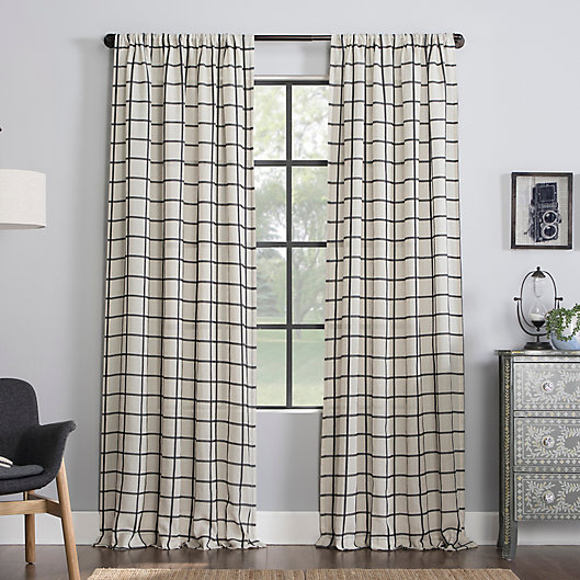 Alternate image 1 for Clean Window® Twill Plaid Anti-Dust Sheer Linen Blend Window Curtain Panel