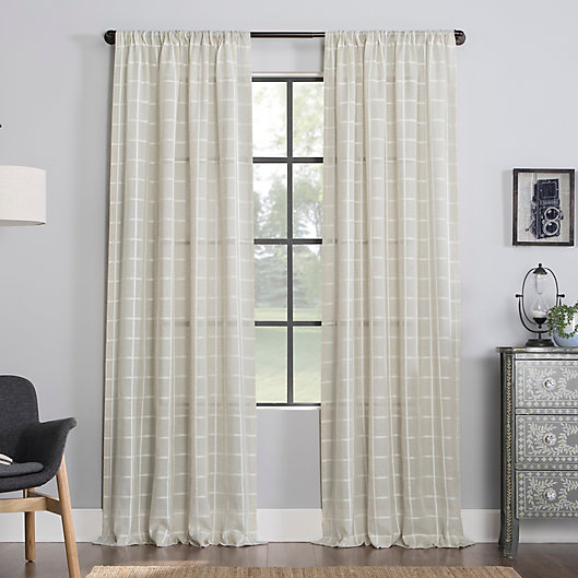 Alternate image 1 for Clean Window® Twill Plaid Anti-Dust Sheer Linen Blend 96-Inch Window Curtain Panel in White
