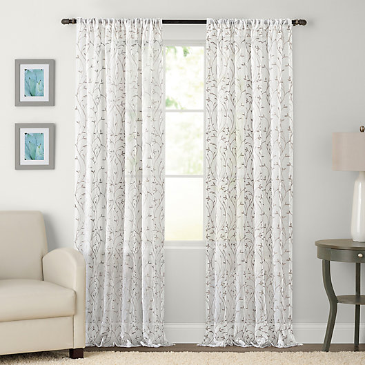 2 PCS American Country Embroidered Floral  White Sheer Curtain Panel Style A