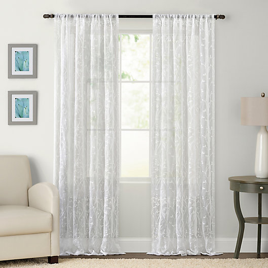 Alternate image 1 for Clean Window® Embroidered Floral Anti-Dust Sheer 96-Inch Window Curtain Panel in White