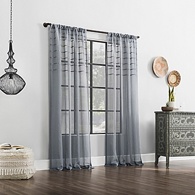 Clean Window&reg; Striped Accent Anti-Dust Sheer 84-Inch Window Curtain Panel in Storm. View a larger version of this product image.