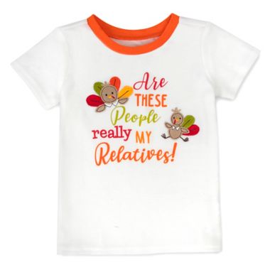 Baby Essentials&reg; Size 3T Relatives Thanksgiving T-Shirt in White/Orange. View a larger version of this product image.