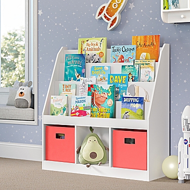 RiverRidge&reg; Home Kids Bookrack with 3 Cubbies and 2 Folding Storage Bins in White/Coral. View a larger version of this product image.