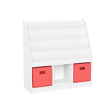 RiverRidge&reg; Home Kids Bookrack with 3 Cubbies and 2 Folding Storage Bins in White/Coral. View a larger version of this product image.