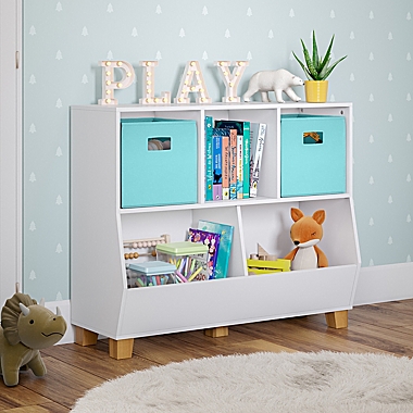 RiverRidge Home&reg; Kids 35-Inch Toy Organizer in White with Aqua Bins. View a larger version of this product image.