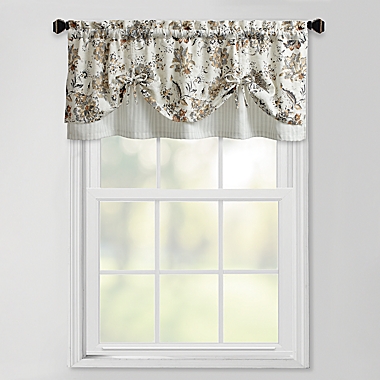 B&W Double Layered Jacobean Floral Valance. View a larger version of this product image.