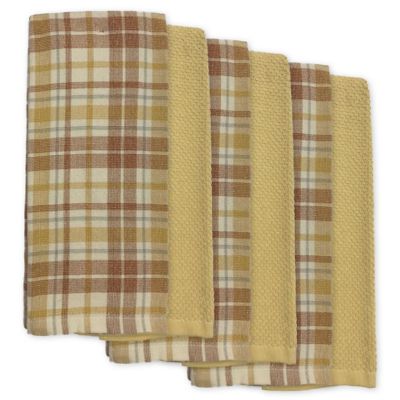 Mountain Pine Dish Towels Set of 2 New Kitchen Tea Cotton Plaid Green Brown 
