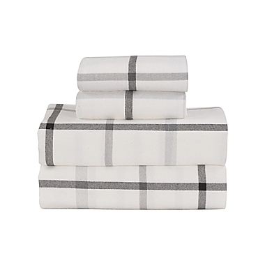 Bee &amp; Willow&trade; Cotton Flannel Queen Sheet Set in Grey Tattersall. View a larger version of this product image.