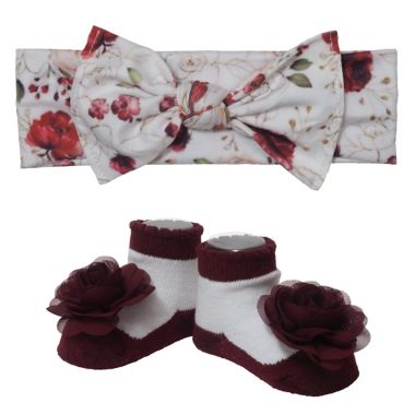 So 'dorable Size 0-12M 2-Piece Floral Bow Headwrap and Bootie Set in Ivory. View a larger version of this product image.