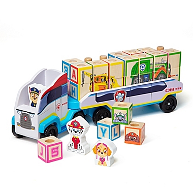 Melissa &amp; Doug&reg; Paw Patrol 33-Piece ABC/123 Wooden Block Truck Set. View a larger version of this product image.