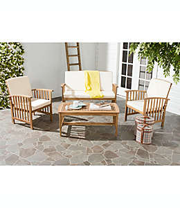 Set de muebles de exterior de madera de acacia Safavieh™ Rocklin color natural/beige, 4 piezas