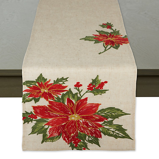 Hollow Out Table Runner with Poinsettia Flowers Christmas Poinsettia Table Runner for Table Decorations Aytai Embroided Table Runners Christmas Table Runners 70 x 15 Inch 