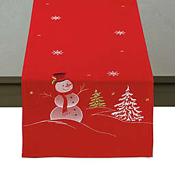 Snowman Embroidered 108-Inch Table Runner in Red/White
