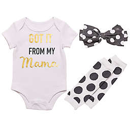Baby Starters® Newborn 3-Piece Got It Mama Bodysuit, Legwarmer, and Headband Set in White