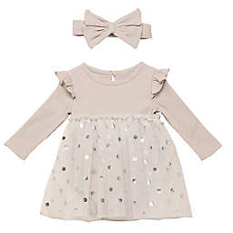 Baby Starters® 2-Piece Dot Dress and Headband Set in Grey