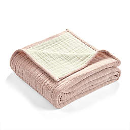 Lush Decor Solid Kantha Pick Stitch Throw Blanket in Blush/White