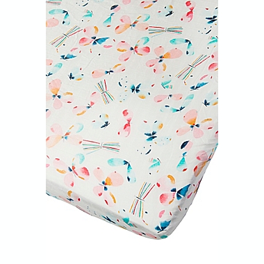 Loulou Lollipop&reg; Butterfly Muslin Fitted Crib Sheet in White. View a larger version of this product image.