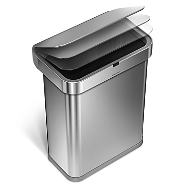 simplehuman&reg; 58-Liter Rectangular Voice/Motion Sensor Trash Can in Brushed Stainless Steel. View a larger version of this product image.