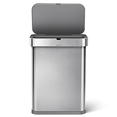 simplehuman&reg; 58-Liter Rectangular Voice/Motion Sensor Trash Can in Brushed Stainless Steel. View a larger version of this product image.