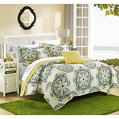 Chic Home Mirador 8-Piece Reversible Full/Queen Quilt Set in Yellow. View a larger version of this product image.
