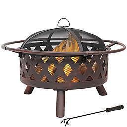 Sunnydaze Decor 30-Inch Crossweave Wood-Burning Fire Pit with Screen Cover and Poker in Bronze