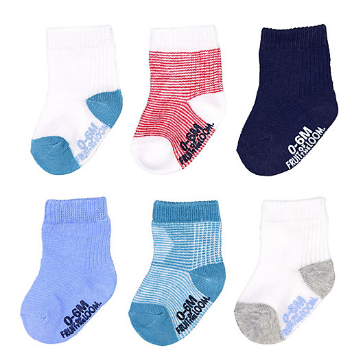 Alternate image 1 for Fruit of the Loom 6-Pack Grow & Fit Crew Socks in Blue