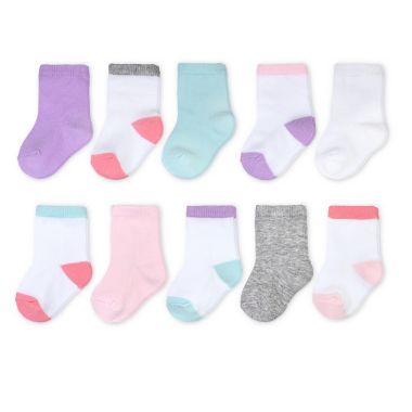 goldbug&trade; Size 2-4T 10-Pack Basic Crew Socks in White/Pink. View a larger version of this product image.
