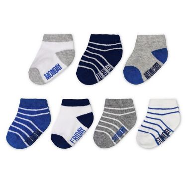goldbug&trade; Size 12-24M 7-Pack Days of the Week Lowcut Socks in Blue. View a larger version of this product image.