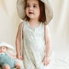 Alternate image 2 for goumi Coastal Organic Cotton Romper in Green/Cream