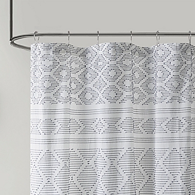 Urban Habitat Lizbeth Cotton Clip Jacquard Shower Curtain in White/Indigo. View a larger version of this product image.