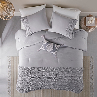 Madison Park Doreen Cotton 4-Piece Full/Queen Comforter Set in Grey. View a larger version of this product image.