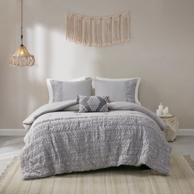 Madison Park Doreen Cotton 4-Piece Full/Queen Comforter Set in Grey