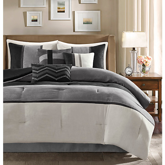 Alternate image 1 for Madison Park Palisades Faux Suede 7-Piece Queen Comforter Set in Black